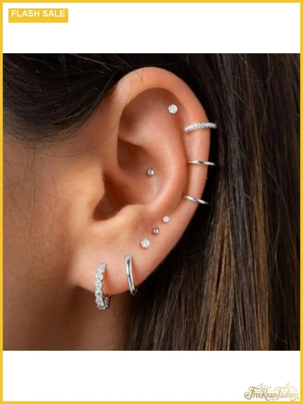 Hypoallergenic Silver Earring Set for Multiple Piercings - Studs, Hoops,